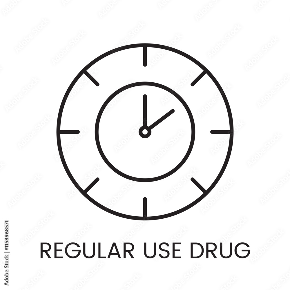 A clock icon in vector, symbolizing regular drug usage, with an editable stroke A clock icon in vector, symbolizing regular drug usage, with an editable stroke