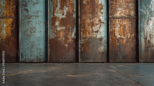 The image displays industrial walls imbued with layers of rust and fading colors, representing the passage of time and emotional resilience in urban settings. photo