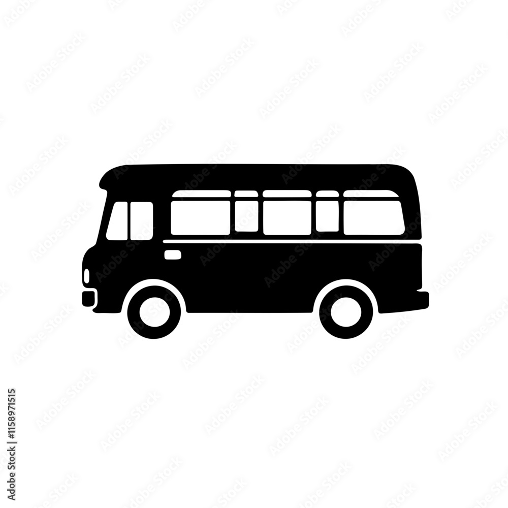 An old bus icon silhouette on white background An old bus icon silhouette on white background
