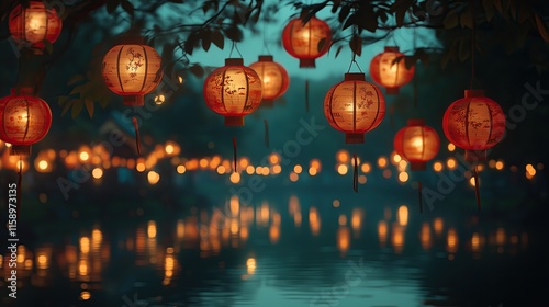 Floating Lanterns on a Tranquil River During a Peaceful Night Festival Water Lantern Festival Photography Serene Evening Glow Aesthetics Traditional Candle-Lit Celebrations