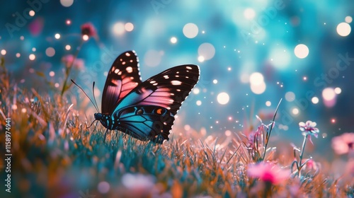 Vibrant Butterfly Perched On Blossoms With Dreamy Bokeh Background  
