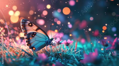 Vibrant Butterfly Perched On Blossoms With Dreamy Bokeh Background  
