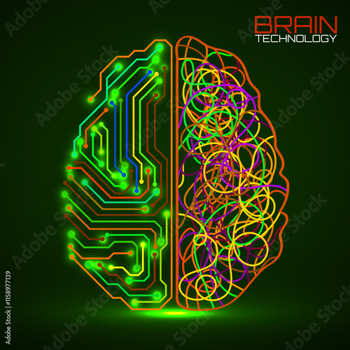 Left right human brain concept. Logic part and creative part, analytical vs creativity