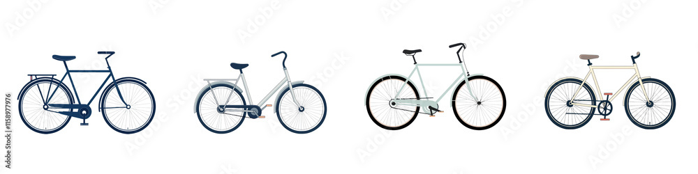Obraz premium This image showcases a collection of diverse contemporary bicycle designs for various purposes from commuting and urban to sports and leisure activities