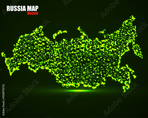 Abstract map of Russia with glowing particles, vector illustration