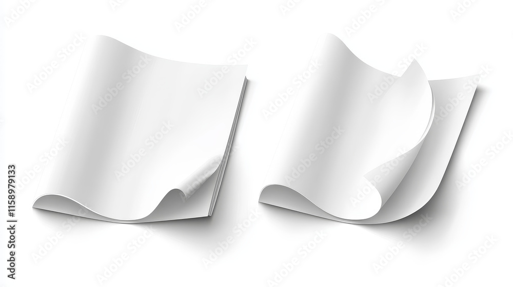 Tri fold white empty leaflet mockup in different angles of view. Open trifold blank paper brochure template. Pamphlet with three parts for menu or business presentation. Realistic 3d vector set. Tri fold white empty leaflet mockup in different angles of view. Open trifold blank paper brochure template. Pamphlet with three parts for menu or business presentation. Realistic 3d vector set.