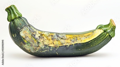 A moldy zucchini on a white isolated background.