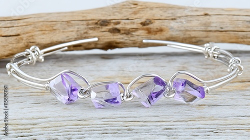 Amethyst Gemstone Silver Wire Wrapped Bracelet Jewelry photo