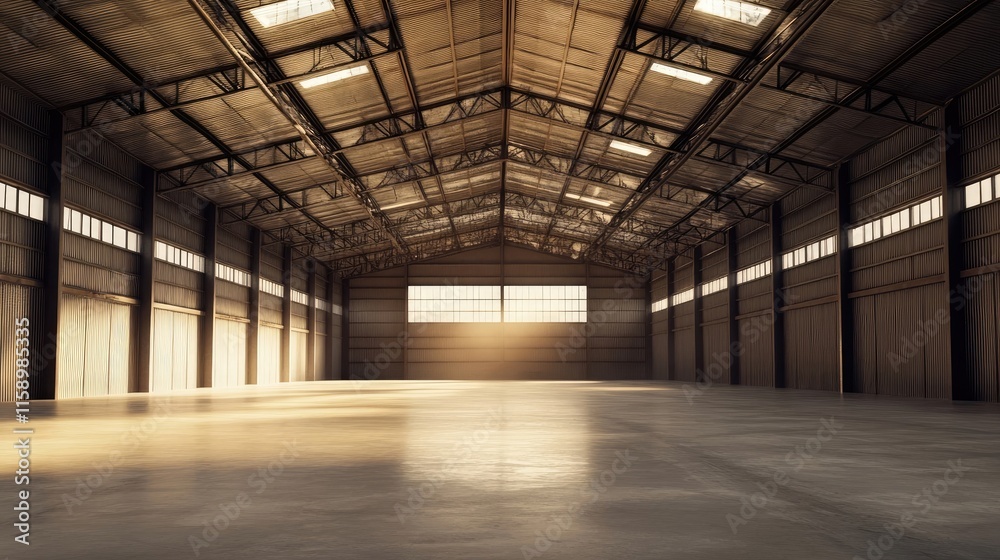 Empty Industrial Warehouse Interior, Ready for Customization Empty Industrial Warehouse Interior, Ready for Customization