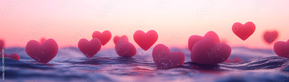 Obraz premium Floating hearts on water create a dreamy, romantic atmosphere.