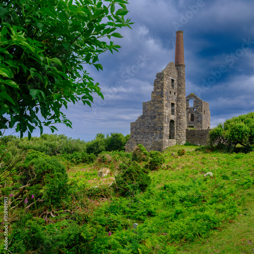 Rosemergy Mine Works and Chimney near Morvah, Cornwall photo