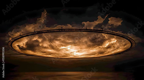 Oval bridge above stormy cloudscape. photo