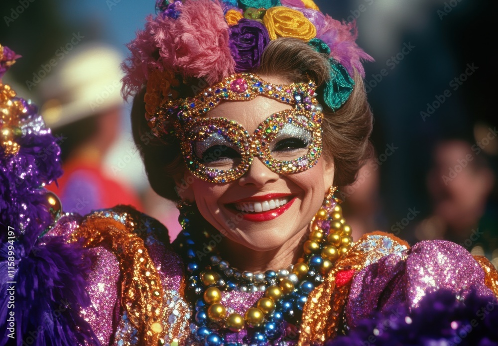 Colorful Carnival Celebration with Beautiful Woman in Sparkling Mask, Festive Costume, and Joyful Atmosphere Captured during Vibrant Parade in Nature Colorful Carnival Celebration with Beautiful Woman in Sparkling Mask, Festive Costume, and Joyful Atmosphere Captured during Vibrant Parade in Nature