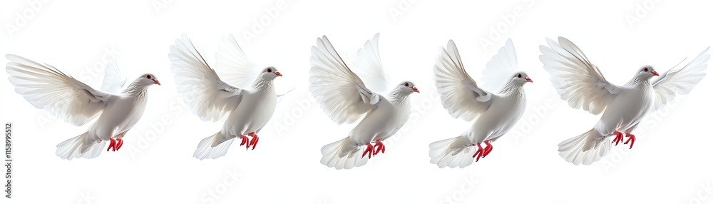 Doves in flight, showcasing grace against a white isolate background. Doves in flight, showcasing grace against a white isolate background.