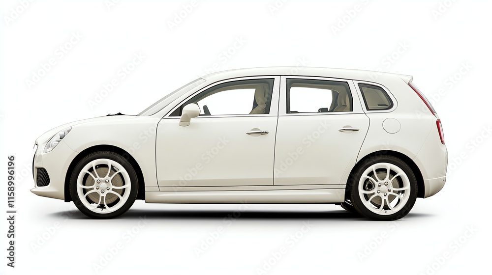 White car with modern design, side view, white isolated background. White car with modern design, side view, white isolated background.