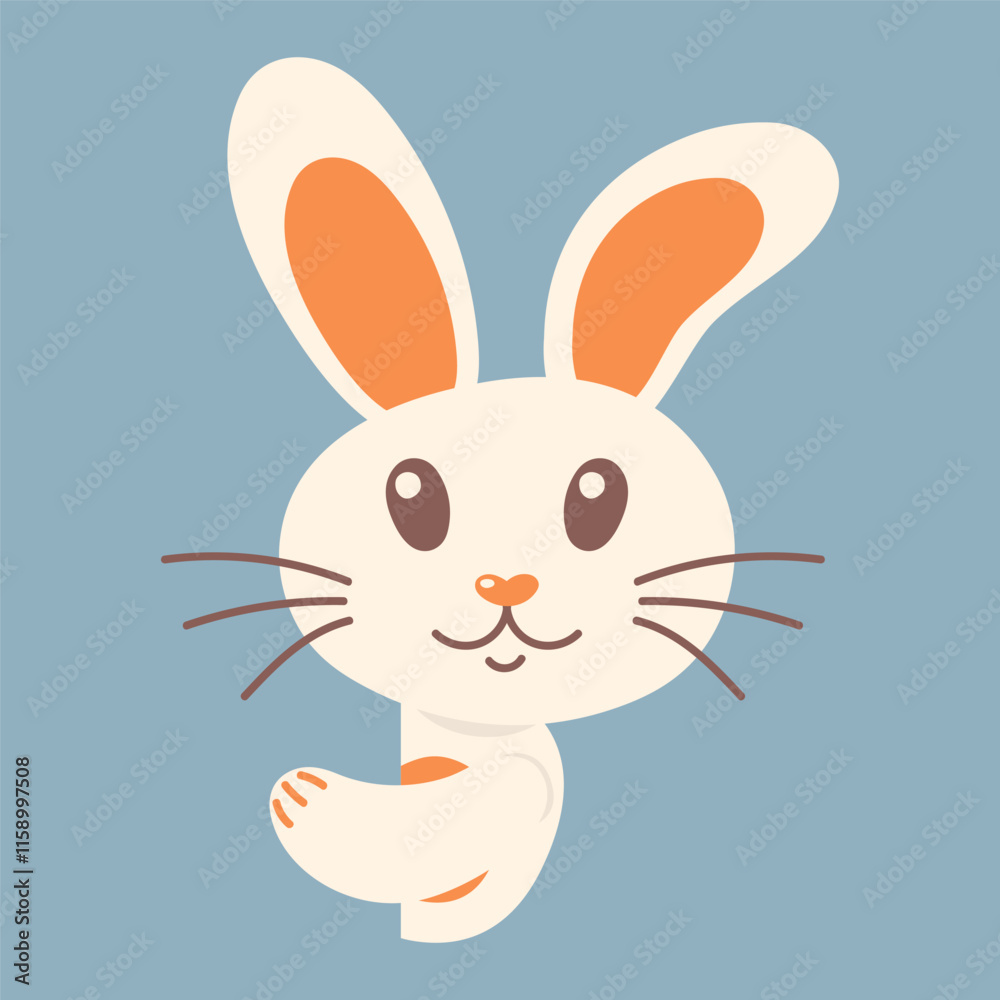 Fototapeta premium Cute bunny peeking out from behind. Vector cartoon illustration isolated on white