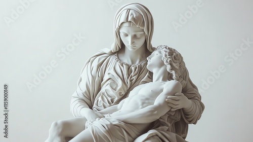 Marble sculpture of a mournful woman holding a lifeless figure.