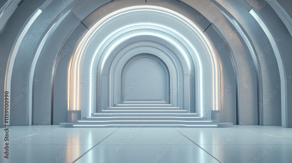 Obraz premium Futuristic White Archway Interior With Steps