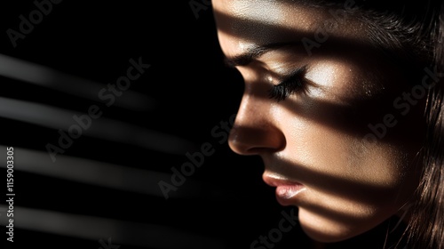 Person feeling shame with head down and subtle shadow photo