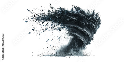 Dynamic swirling tornado of dust and smoke isolated on transparent background