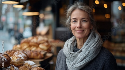 Friendly Bakery Owner Posing Outside Her Shop