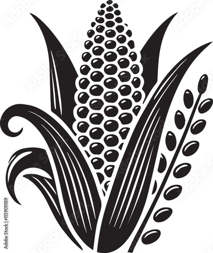 corn logo vector, corn vector illustration, corn silhouette vector black and white