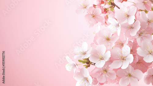 chinese new year 2025 concept. Blossoming cherry flowers on soft pink background create serene atmosphere