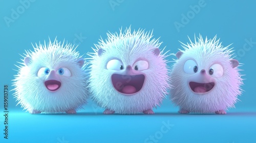 Three cute fluffy hedgehog characters.