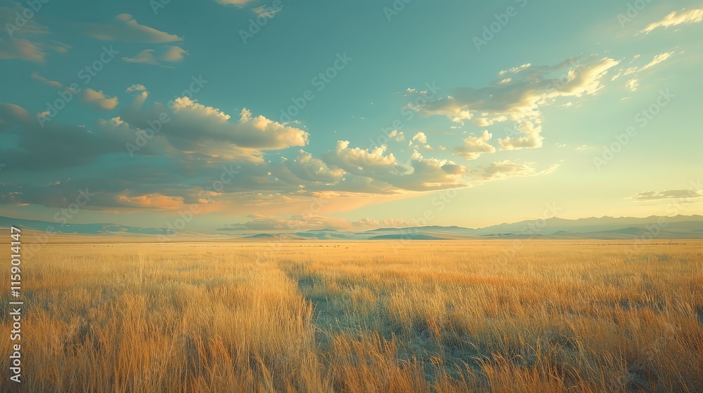 A breathtaking Pampa grass landscape with a dramatic light blue sky, sweeping clouds, and a sense of awe A breathtaking Pampa grass landscape with a dramatic light blue sky, sweeping clouds, and a sense of awe