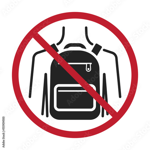 Isolated prohibited label sign : carrying backpacks, bags, pouches. for indoor security. Illustrated with isolated pictogram sign, label ensuring safety and compliance