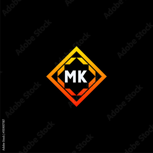 MK initials dynamic geometric logo design features a bold lettering sign in an orange and black color scheme, displayed against a dark background Free Download MK initials dynamic geometric logo design features a bold lettering sign in an orange and black color scheme, displayed against a dark background - GFXLoad