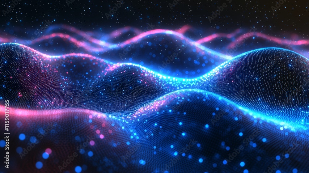 Fototapeta premium A blue abstract background featuring a cyber network grid with interconnected particles, representing the concept of global data connections