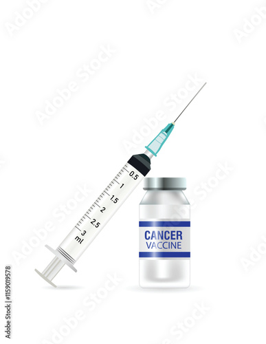 cancer vaccine bottle with injection on white isolated 