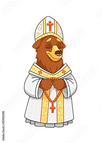 Illustration of a character bear bishop in a cute cartoon style.