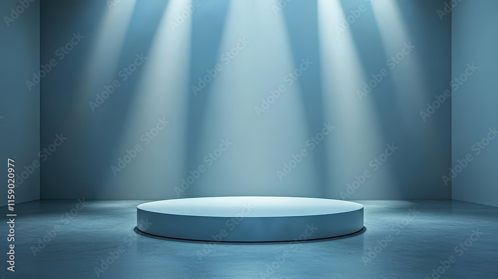 Circular Platform Illuminated In A Blue Room Circular Platform Illuminated In A Blue Room
