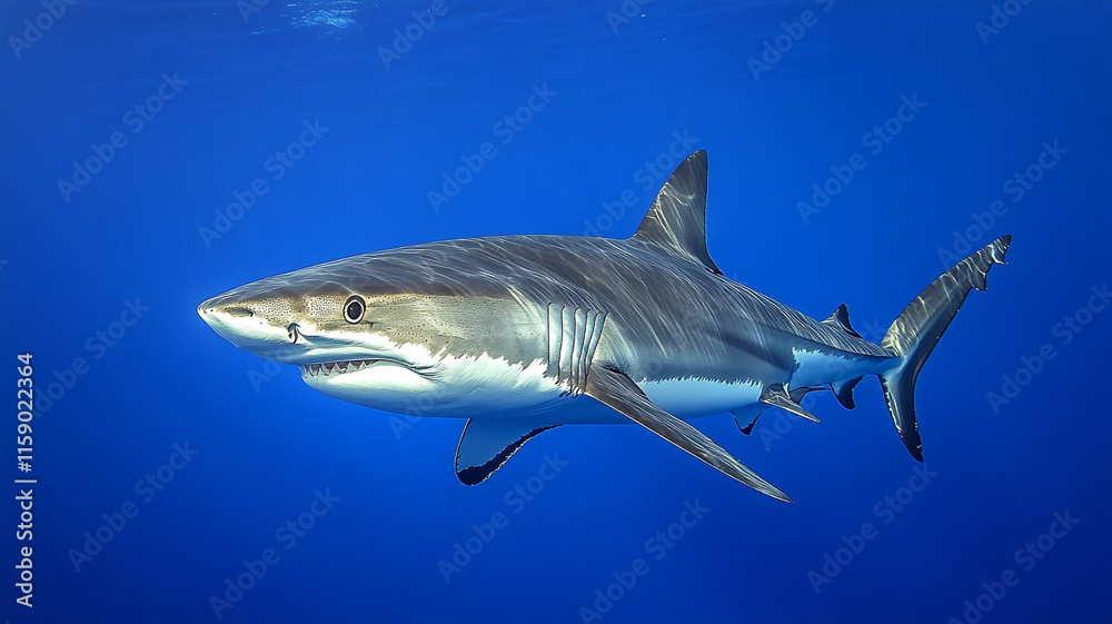 Naklejka premium Sleek shark swimming in the deep blue ocean
