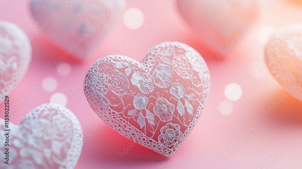 Obraz premium Pink background with lace hearts.