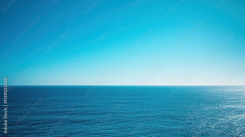 Fototapeta premium Ocean view under vast clear blue sky with gradient towards horizon