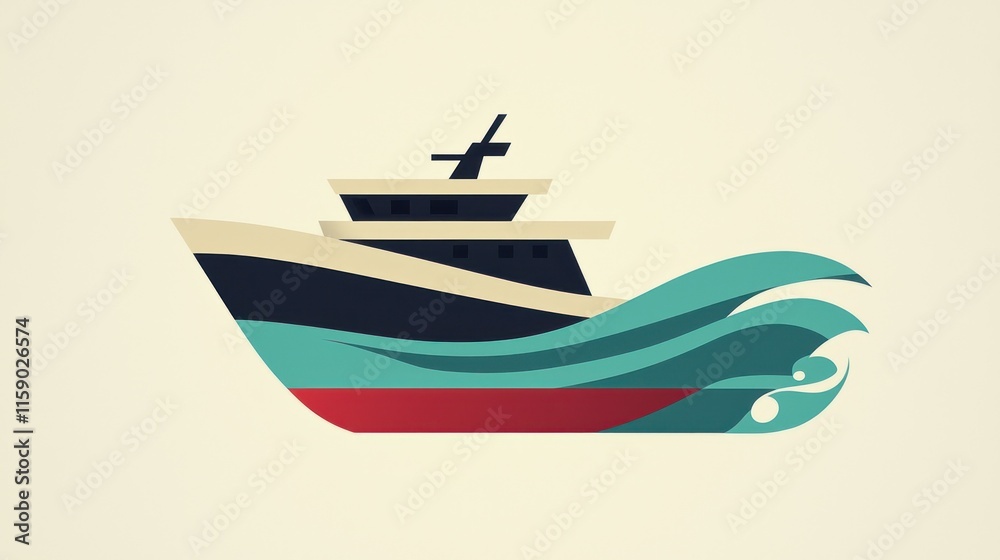 Stylish yacht icon sailing on ocean waves. Stylish yacht icon sailing on ocean waves.