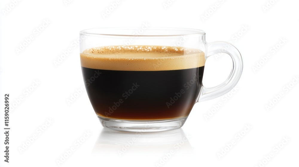 Espresso in glass cup, isolated on white. Espresso in glass cup, isolated on white.