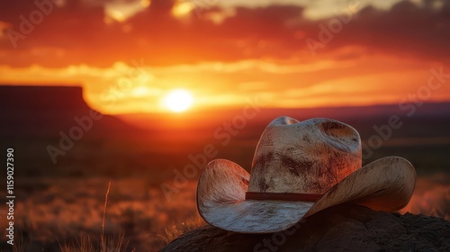 A live country music event or rodeo featuring a backdrop with a cowboy hat and boots, set against a rustic design, highlighting the charm of Western culture and live music in a vibrant