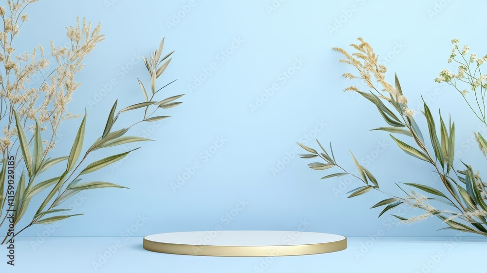 Elegant Gold And White Platform With Dried Flowers Elegant Gold And White Platform With Dried Flowers