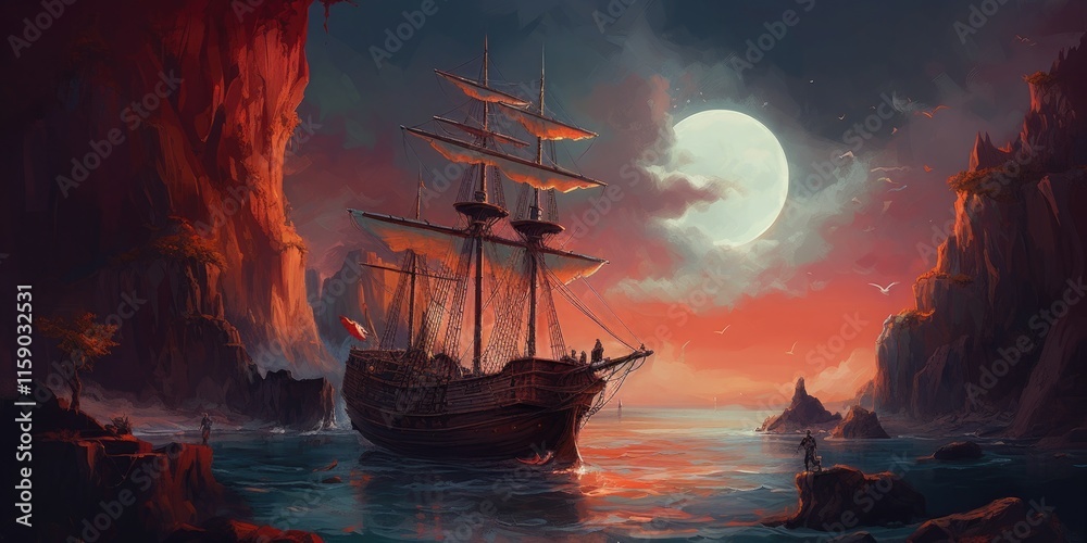 Obraz premium Ship in the sunset.