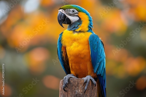 Majestic Blue-and-gold Macaw Perched on a Wooden Post