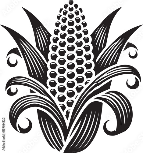 corn logo vector, corn vector illustration, corn silhouette vector black and white