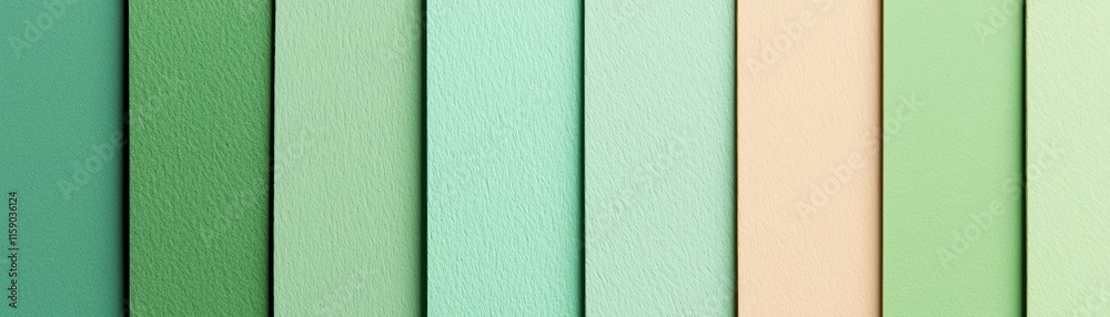 Fototapeta premium A vibrant palette of green and mint shades arranged in vertical strips, perfect for design.