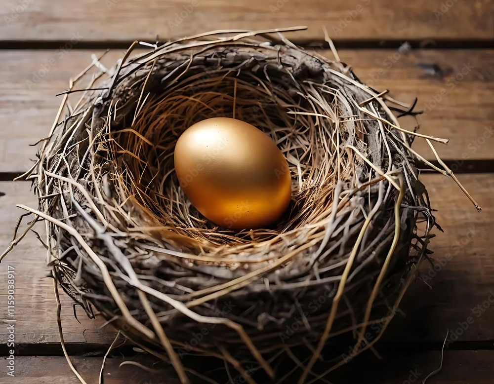 Golden Egg Nestled Securely In A Birds Nest Golden Egg Nestled Securely In A Birds Nest