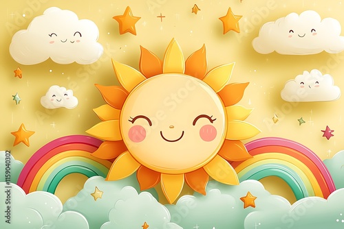 Cheerful Sun, Clouds, and Rainbow, Perfect for Kids' Decor