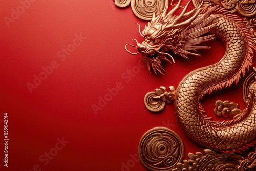 Wallpaper Mural Ornate Dragon Design on Red Background Torontodigital.ca
