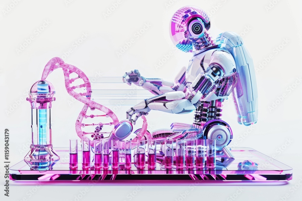Fototapeta premium Futuristic robot analyzing dna structure